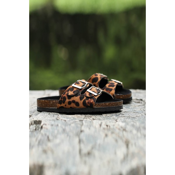 Double Buckled Cork Slide Sandals