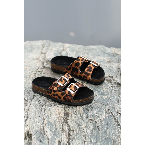 Double Buckled Cork Slide Sandals