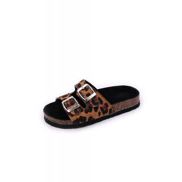 Double Buckled Cork Slide Sandals