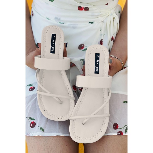 Beige Faux Leather Slip-on Sandals