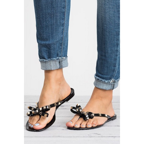 Black Studded Jelly Sandals