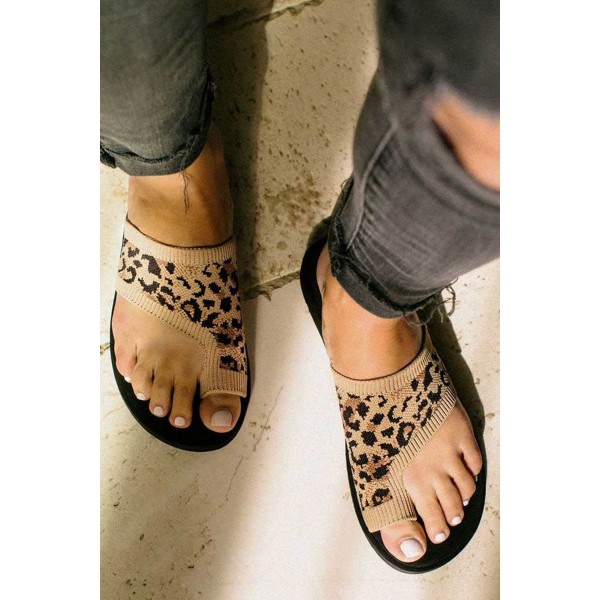 Leopard Flat-toe Stretch Fly Knit Breathable Sandals