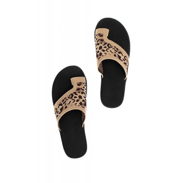 Leopard Flat-toe Stretch Fly Knit Breathable Sandals