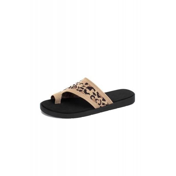 Leopard Flat-toe Stretch Fly Knit Breathable Sandals
