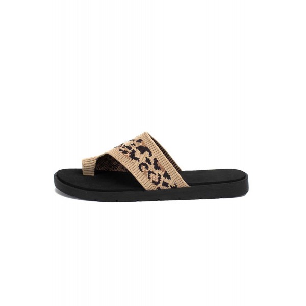 Leopard Flat-toe Stretch Fly Knit Breathable Sandals