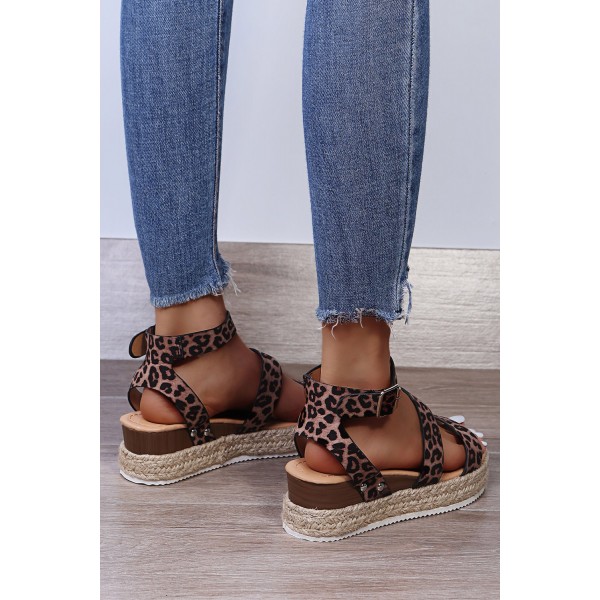 Leopard PU Woven Buckle Platform Sandals