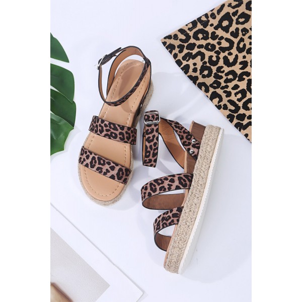 Leopard PU Woven Buckle Platform Sandals