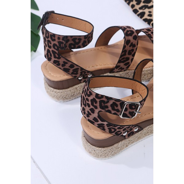Leopard PU Woven Buckle Platform Sandals