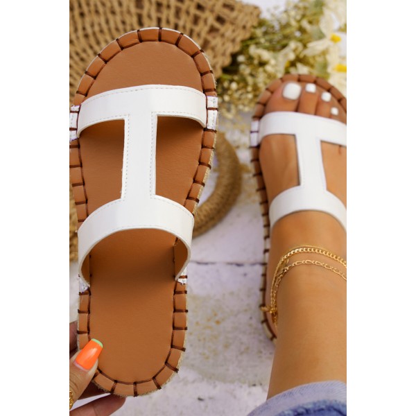 White PU Leather Slip-on Sandals