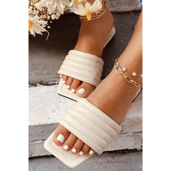 White Solid Color Square Toe PU Sandals
