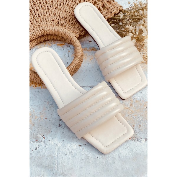 White Solid Color Square Toe PU Sandals