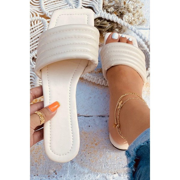 White Solid Color Square Toe PU Sandals
