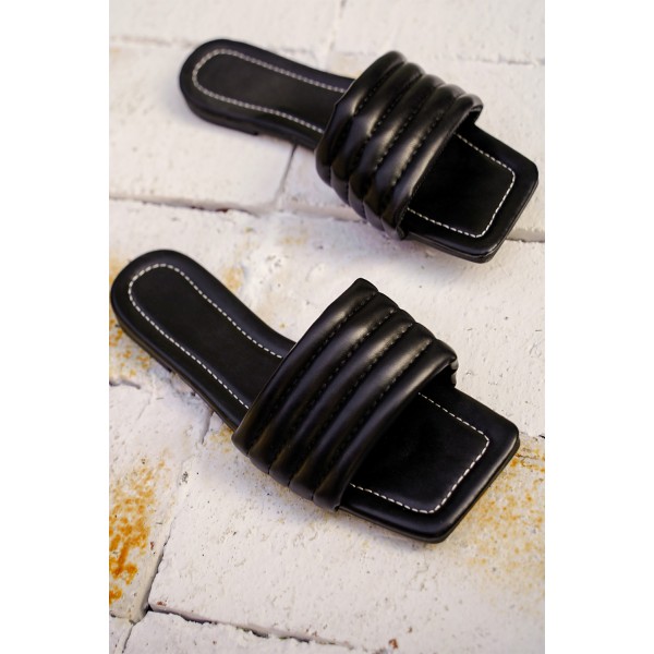 Black Solid Color Square Toe PU Sandals