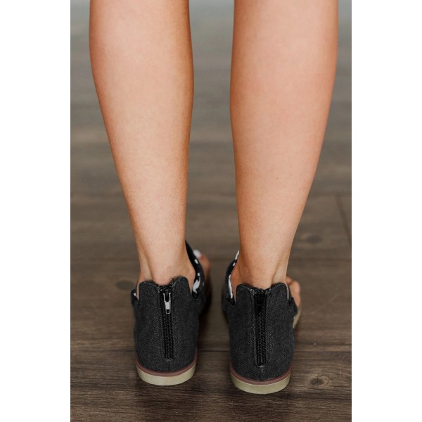 Cow Print Flip-Flops Hemp Rope Zipper Sandals
