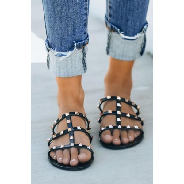 Black Gladiator Gold Studded Sandals