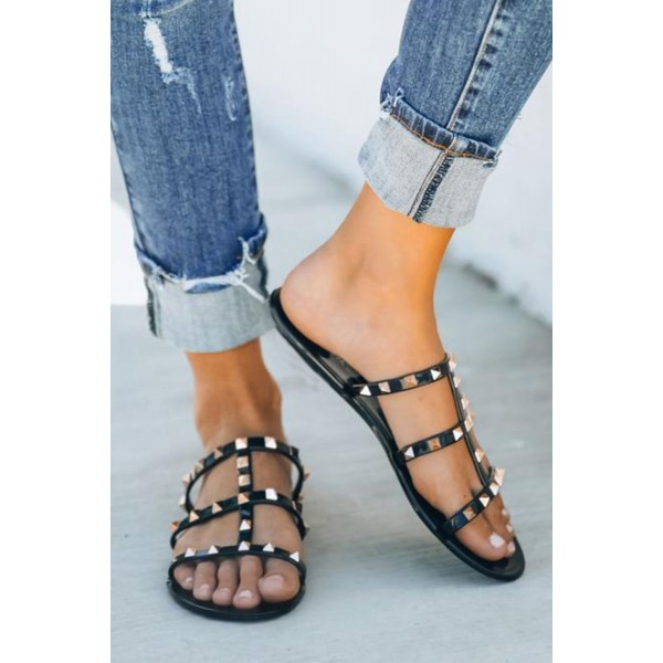 Black Gladiator Gold Studded Sandals