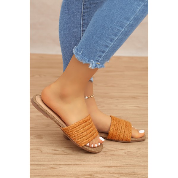 Open Toe Woven Jute Strap Flat Sandals