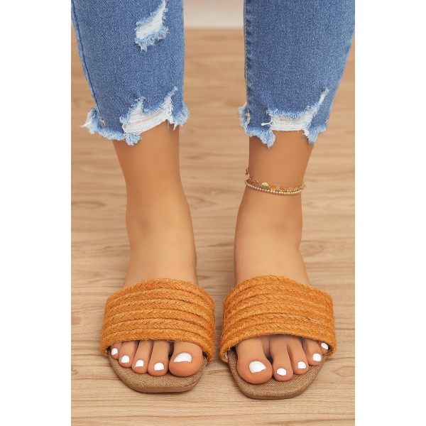 Open Toe Woven Jute Strap Flat Sandals