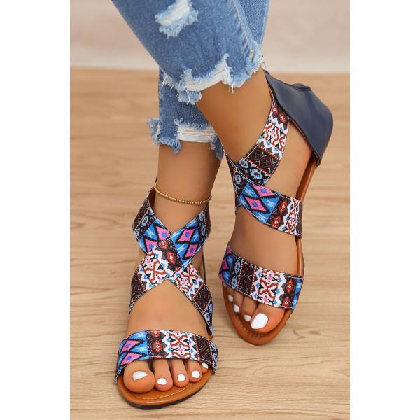Bohemian Enthic Print Flat Slope Roman Sandals