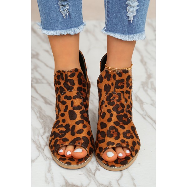 Peep-toe Leopard Print Thick-soled Wedged Sandals