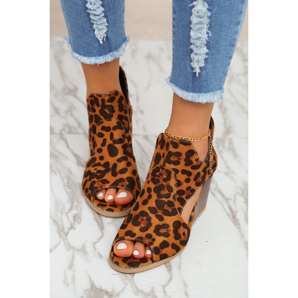 Peep-toe Leopard Print Thick-soled Wedged Sandals
