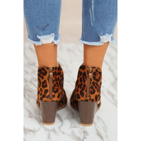 Peep-toe Leopard Print Thick-soled Wedged Sandals