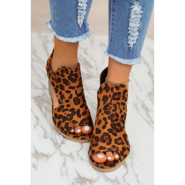 Peep-toe Leopard Print Thick-soled Wedged Sandals
