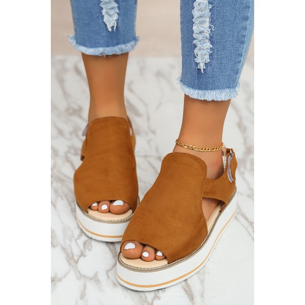 Brown Suede Open Toe Wedge Sandals
