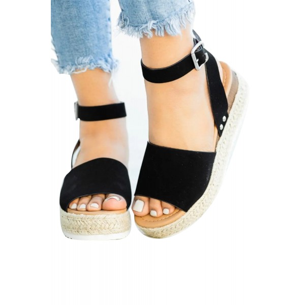 Black Suede Woven Platform Sandals