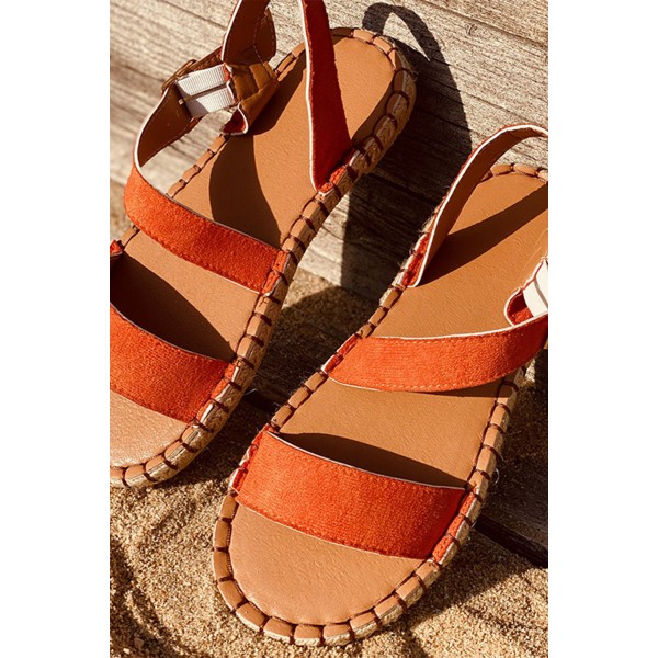 Orange Open Toe One Band Anklet Strap Flat Platform Sandals