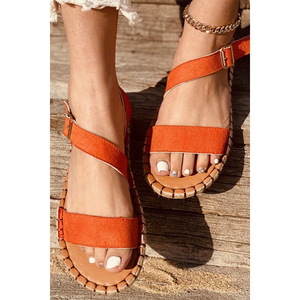 Orange Open Toe One Band Anklet Strap Flat Platform Sandals