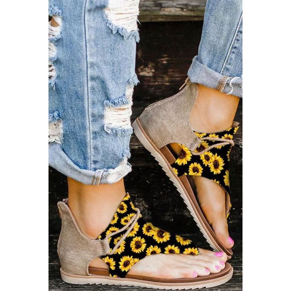 Summer Sunflower Zipper Flat Sandals