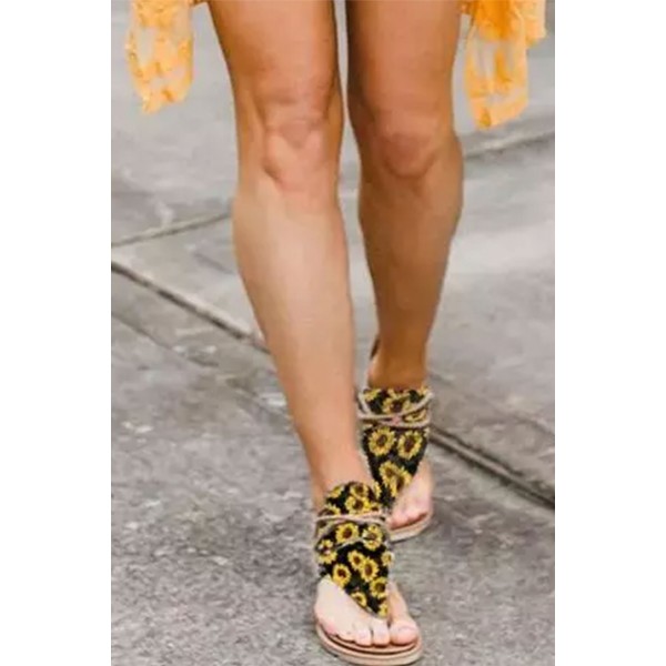 Summer Sunflower Zipper Flat Sandals
