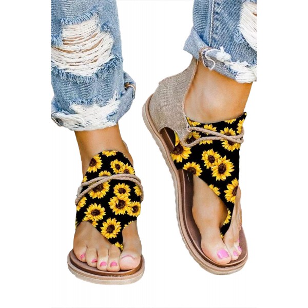Summer Sunflower Zipper Flat Sandals