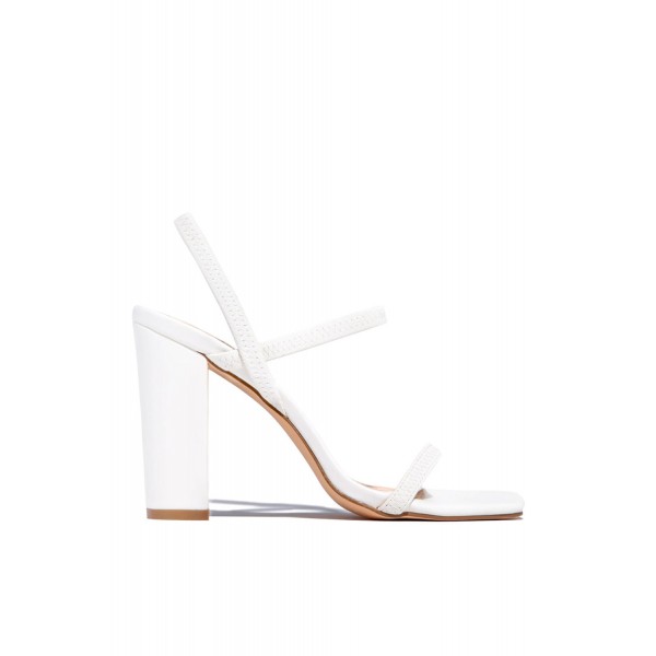 White Strappy Square Toe Chunky Heel Sandals