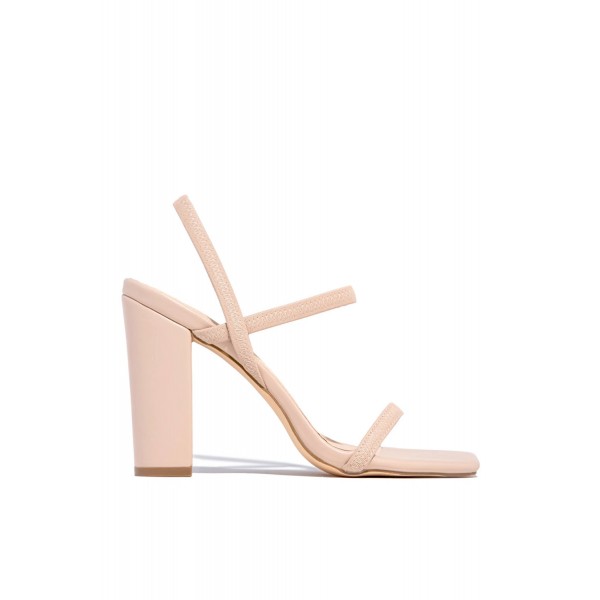 Pink Strappy Square Toe Chunky Heel Sandals