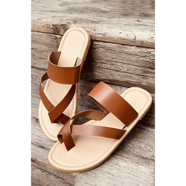 Brown Toe Post Flat Thong Sandals