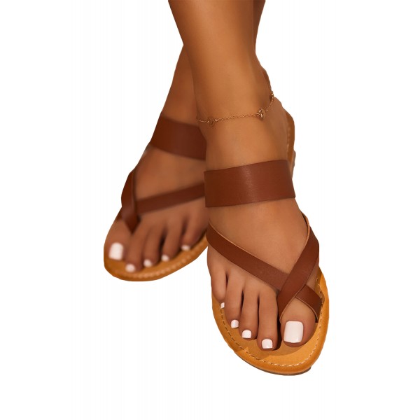 Brown Toe Post Flat Thong Sandals