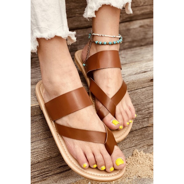 Brown Toe Post Flat Thong Sandals