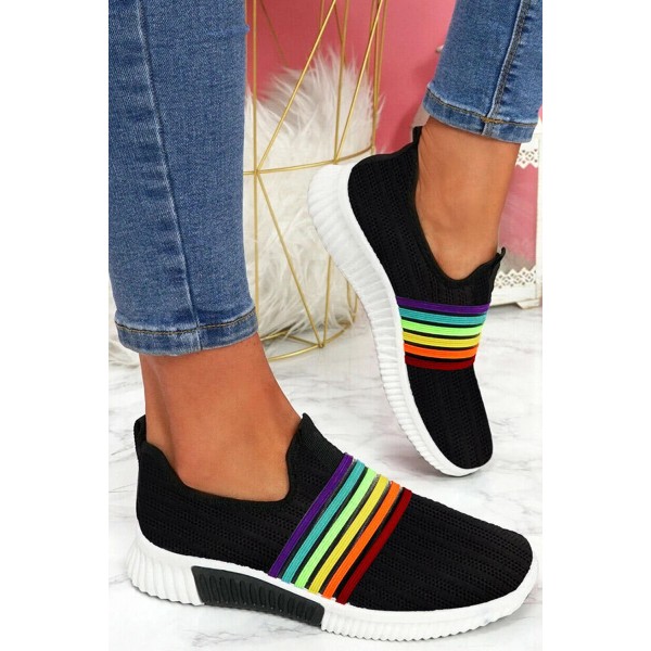 Breathable Rainbow Slip On Round Toe Sneakers