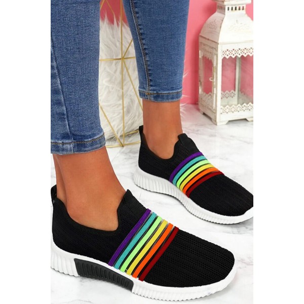 Breathable Rainbow Slip On Round Toe Sneakers