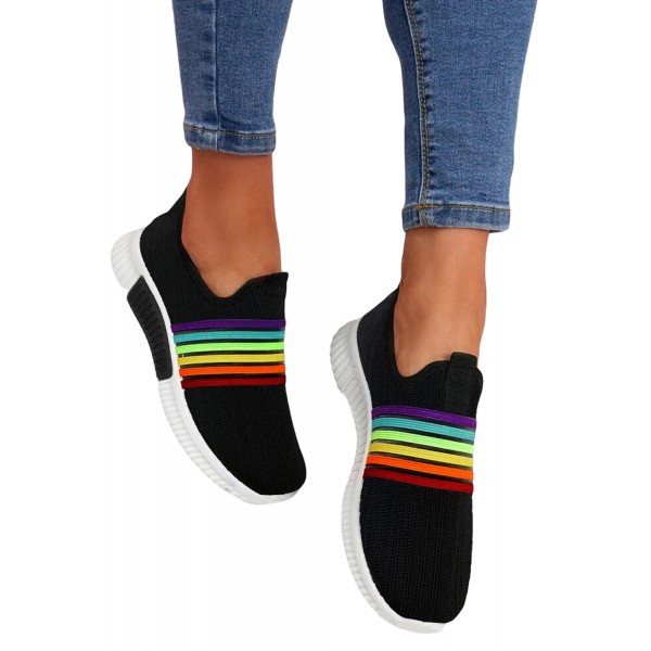Breathable Rainbow Slip On Round Toe Sneakers