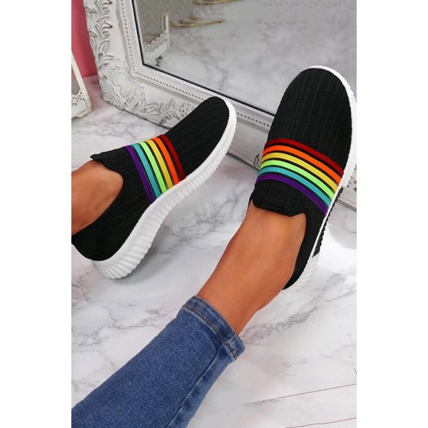 Breathable Rainbow Slip On Round Toe Sneakers
