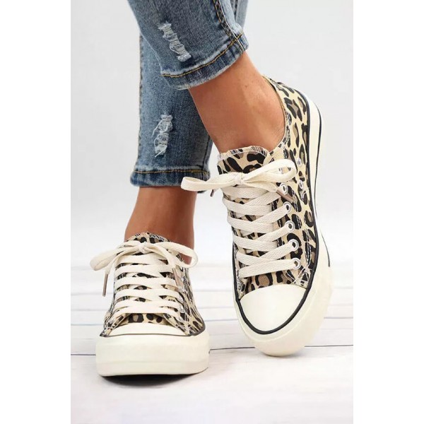 Leopard Print Lace up Canvas Shoes