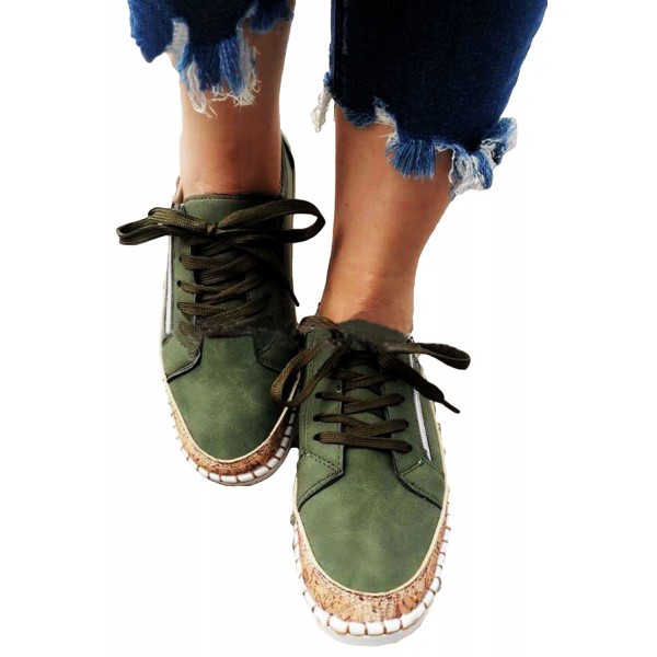 Green Ethnic print flat shoes