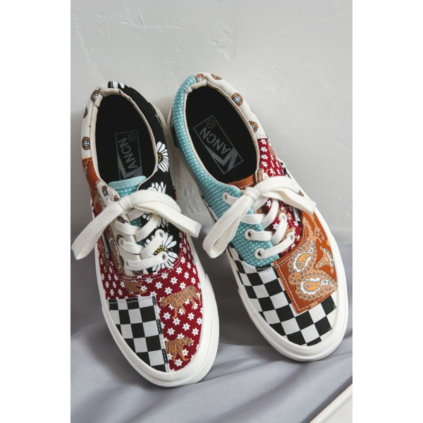 Western Plaid Daisy Animal Lace Up Sneakers