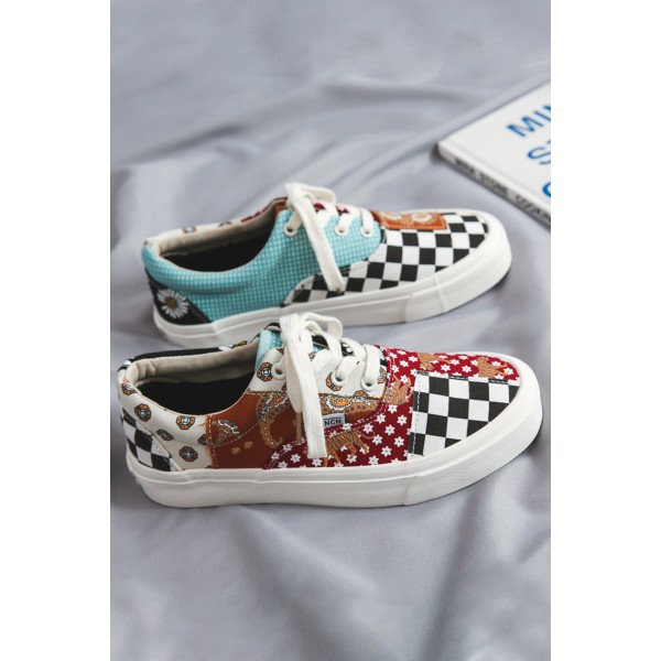 Western Plaid Daisy Animal Lace Up Sneakers