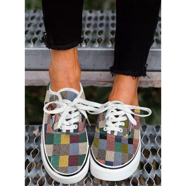 Multicolor Plaid Print Lace Up Sneakers