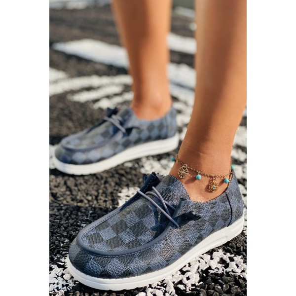 Blue Plaid Print Round Toe Canvas Sneaker