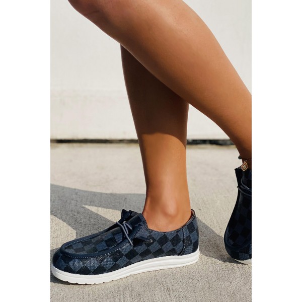 Blue Plaid Print Round Toe Canvas Sneaker